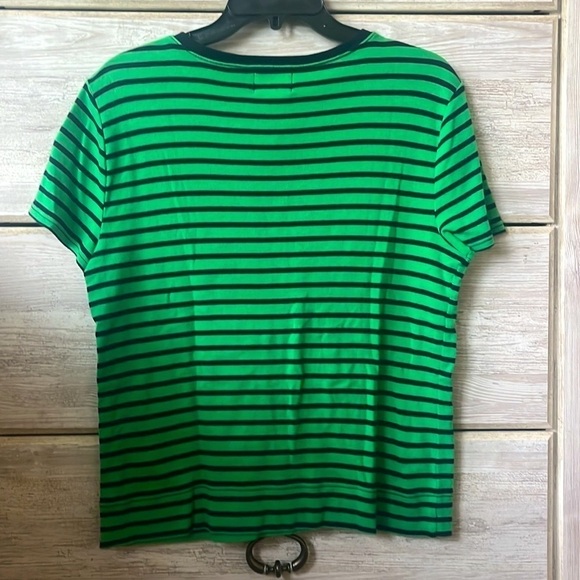 Chaps Green and blue Striped Tee with Shoulder Buttons - Picture 4 of 8